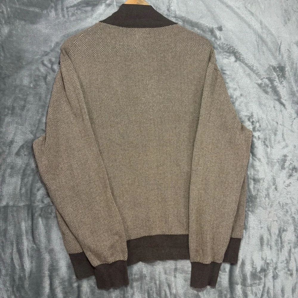 J.Crew Re-Imagined Qtr Zip Sweater Men's L Brown‎ Herringbone Preppy Casual